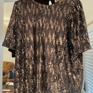 Chic Soul Black Blouse with Boxy Cut and Sequin Detail